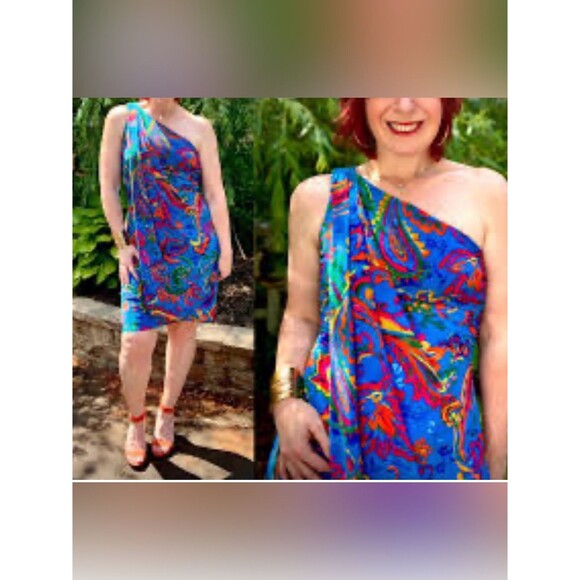 Unbranded Dresses & Skirts - Ralph Lauren blue tropical one shoulder faux wrap resortwear dress size 14